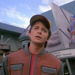 Michael J Fox in Back to the Future Part II, in the fantastical future realm of 2015